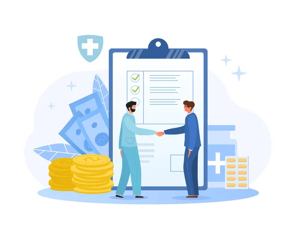Health Insurance Concept Men Enter Contract Health Care Mandatory Documents — Stock Vector