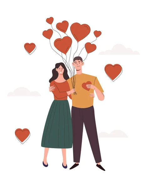 Joyeux Couple Amoureux Concept Jeune Homme Jeune Femme Souriants Embrassant — Image vectorielle