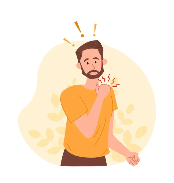 Neck Pain Abstract Concept Young Bearded Man Touching His Neck — Stock Vector