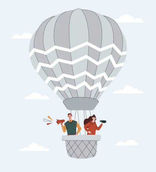 Πετάω Αερόστατο Άντρας Μεγάφωνο Και Κορίτσι Κιάλια Πτήσεις Και Ταξίδια — Διανυσματικό Αρχείο