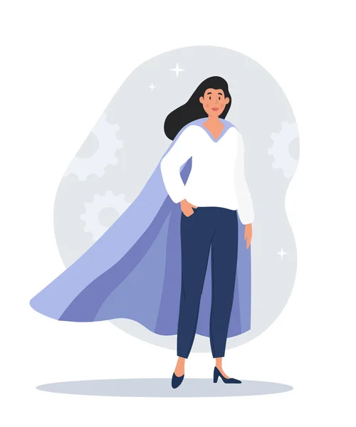 Süper Kahraman Konsepti Ceketli Bir Kız Kadın Gücü Motivasyonu Çalışkan — Stok Vektör
