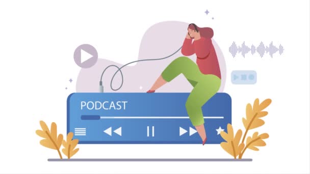 Pessoa Ouvindo áudio Podcast conceito de vídeo — Vídeo de Stock