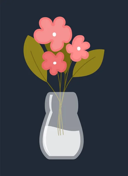 Λουλούδια Στο Βάζο Ροζ Φυτά Πηγής Στο Νερό Φροντίδα Δώρο — Διανυσματικό Αρχείο