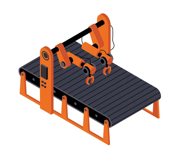 Robotic Isometric Manipulator Grabbers Conveyor Sorting Goods Belts Automation Production — Stock Vector