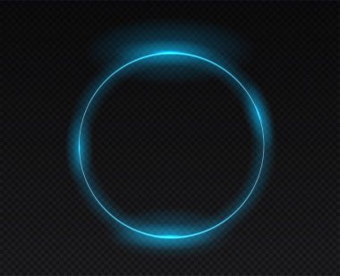 Neon çerçeve mavi. Güzel daire, reklam tasarımı, web sitesi için grafik elementler. Ürün tanıtımı için afiş ya da afiş, internet pazarlaması. Çocuk eğitimi için geometri çerçevesi. Gerçekçi vektör illüstrasyonu
