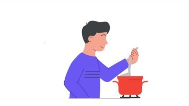 Gülümseyen kişi mutfak video konseptiyle yemek pişiriyor.