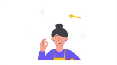 Gülümseyen kişi mutfak video konseptiyle yemek pişiriyor.