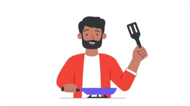 Gülümseyen kişi mutfak video konseptiyle yemek pişiriyor.