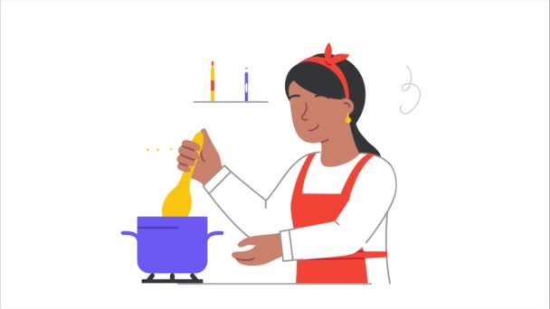 Sorrindo pessoa cozinhar no conceito de vídeo da cozinha — Vídeo de Stock
