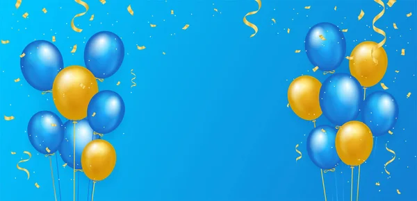 乌克兰独立日 用国家的黄色和蓝色与三维气球 意大利面和复制空间的明亮的问候横幅 网站和明信片的设计 卡通真实感矢量图解 — 图库矢量图片
