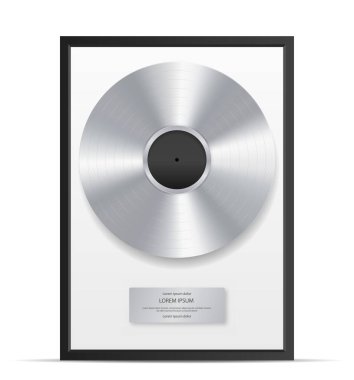 Albüm gümüş modeli. Performanslar sırasında müzik grubunun en iyi şarkıları. Hayranlar, kupa ya da ödül için koleksiyon yapılabilir şeyler. Web sitesi için gerçekçi grafik ögesi. İzometrik vektör illüstrasyonu