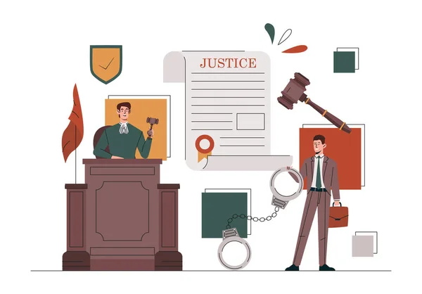 Droit Justice Concept Juge Souriant Avec Marteau Dans Les Mains — Image vectorielle