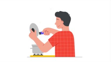 Gülümseyen kişi mutfak video konseptiyle yemek pişiriyor.