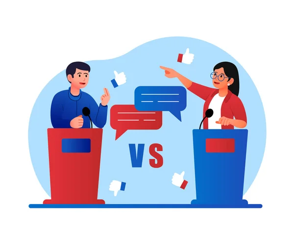Political Debate Concept Young Male Female Politicians Government Workers Compete — Stock Vector