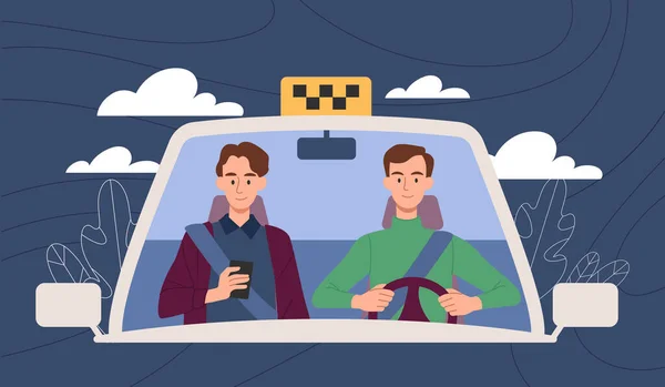 Taksideki Insanlar Şoför Müşteriyi Gideceği Yere Götürür Modern Rahat Servis — Stok Vektör