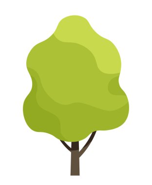 Yeşil Ağaç simgesi. Dalgalı taç ve kahverengi gövdeli bir bahçe bitkisi. Web siteleri ve uygulamalar için tasarım ögesi. Çevre ve doğa. Çizgi film düz vektör çizimi beyaz arkaplanda izole edildi
