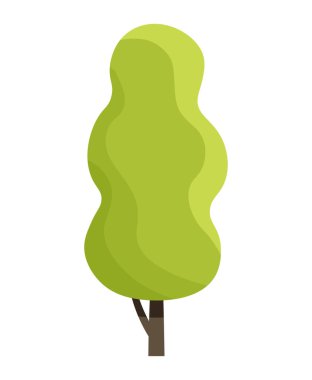 Yeşil Ağaç simgesi. Uzun yapraklı ve sıra dışı şekilli güzel bir orman bitkisi. Çevre ve doğa. Posterler için tasarım ögesi. Çizgi film modern düz vektör çizimi beyaz arkaplanda izole edildi