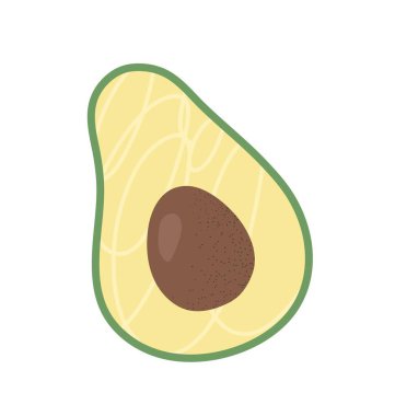 Renkli yemek etiketi. Taze avokado soslu ikon. Vitamin ve besinlerle sağlıklı beslenme. Olgun sebze. Yemek pişirmek için. Çizgi film düz vektör çizimi beyaz arkaplanda izole edildi