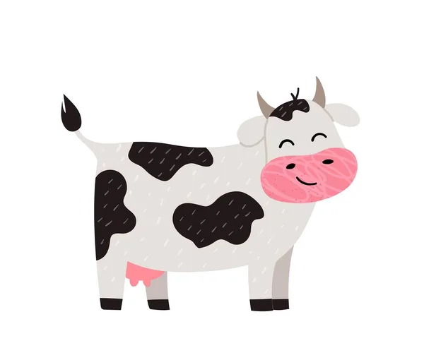 Landwirtschaft Und Landwirtschaftskonzept Aufkleber Mit Schöner Süßer Kuh Oder Vieh — Stockvektor