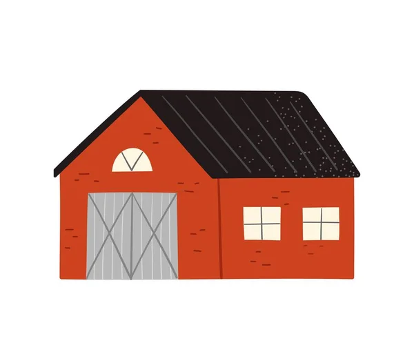 农业和农业概念 带有谷仓的贴纸 用于饲养农场动物或村舍 漂亮的花园 小屋或家 海报的设计 在白色背景上孤立的卡通平面矢量图解 — 图库矢量图片
