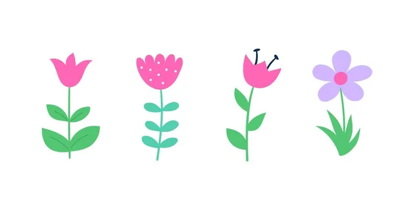 Σετ Από Όμορφα Λουλούδια Αυτοκόλλητα Ανθισμένα Φυτά Διαφόρων Σχημάτων Pink — Διανυσματικό Αρχείο