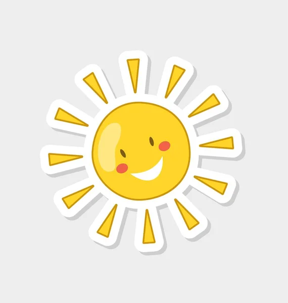 暑假贴纸 明亮的图标与可爱的微笑的太阳 温暖的天气或假期 旅行和度假 印刷用的徽章 在米色背景下孤立的卡通平面矢量图像 — 图库矢量图片