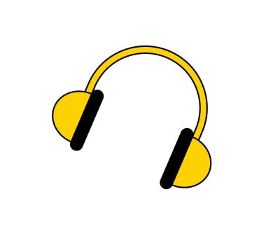 Ses yayını servis ekipmanı simgesi. Müzik veya podcast dinlemek için sarı kablosuz kulaklıklar. Radyo stüdyosu için ekipman ya da cihaz. Çizgi film düz vektör çizimi izole edilmiş beyaz arkaplan.