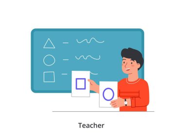 Öğretmen konsepti. Çizgi film düz vektör çizimi