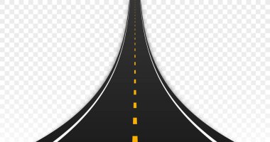 Yol ayrımı. Uzun asfalt yolu. Tepeler ve dağlar, şehirler arasında seyahat. Trafik ve navigasyon, haritada özel bir yer veya alan. Gerçekçi izometrik vektör çizimi
