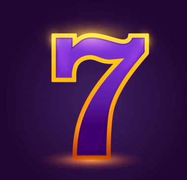 Yedinci oyun. Büyük ikramiye ve maksimum kazanç için numara, şans ve başarının sembolü, servet işareti. Sanal kumar makineleri yaratmak için grafiksel öğeler. Çizgi film düz vektör çizimi