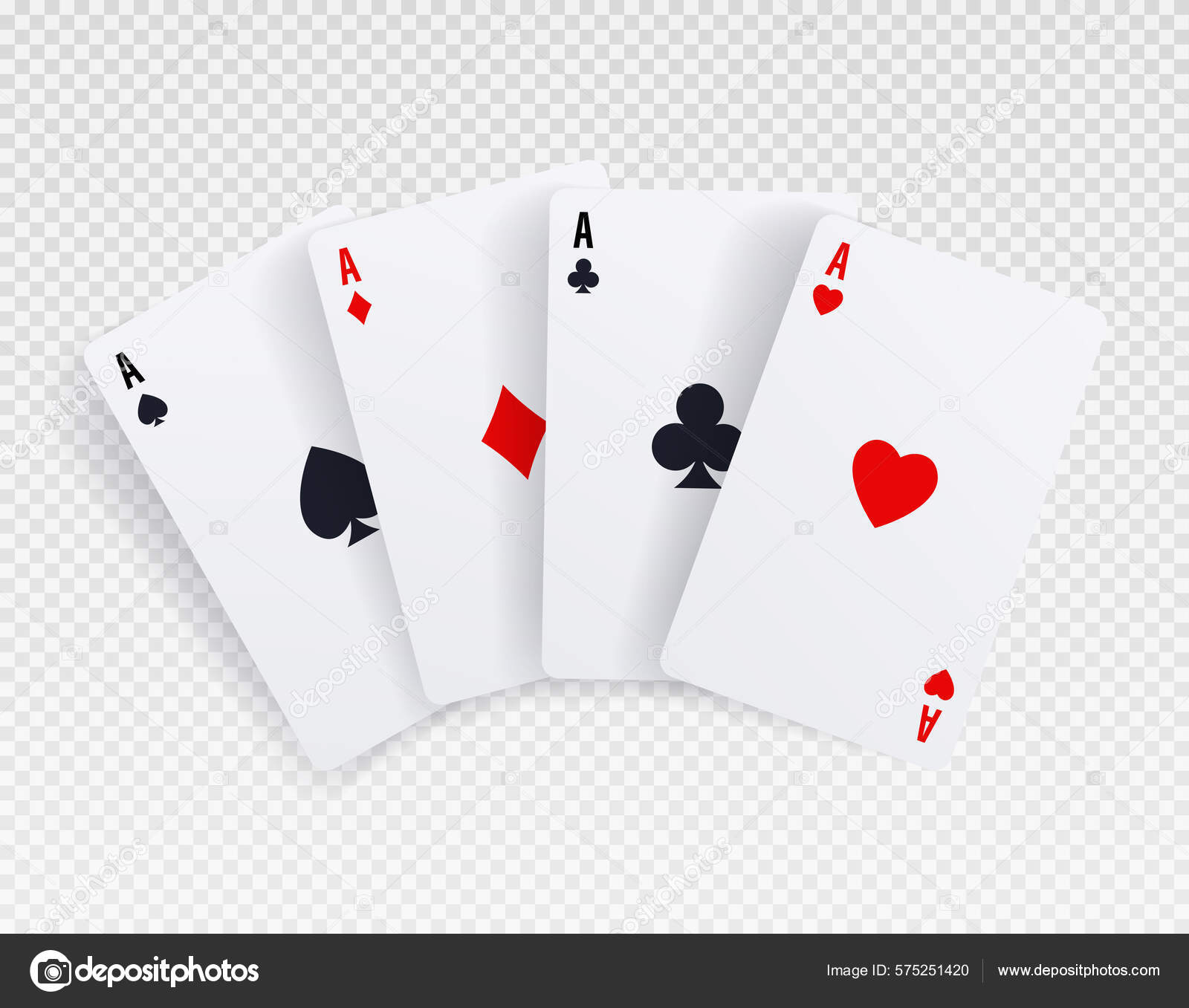 トランプセット すべてのストライプのコレクション ハート クラブ ダイヤモンド スペード ポーカーやブラックジャック  インターネット上のギャンブルやエンターテイメント 現実的なイソメトリックベクトルイラスト ストックベクター ©mentalmind 575251420