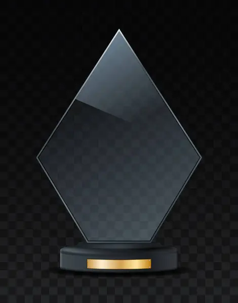Award Trophy Concept Unusual Polygon Made Glass Golden Stand Stylish — Stock Vector