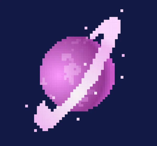 Концепция Пиксельной Планеты Стикер Социальных Сетей Стиле Ретро Фиолетовый Космический — стоковый вектор