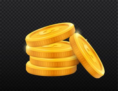Altın para yığını. Piyango ve ödül kazananlar, finansal okuryazarlık ve internet gelirleri. Düzenli müşteriler, promosyonlar ve indirimler için özel teklif. Gerçekçi izometrik vektör çizimi