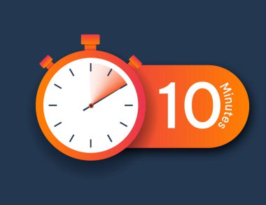 Kronometre simgesi 10 dakika. Çalışma verimliliğini artırmak için zaman yönetimi ve süre belirleme. Yazılım ve uygulama geliştirme için bildirim veya hatırlatma. Çizgi film düz vektör çizimi