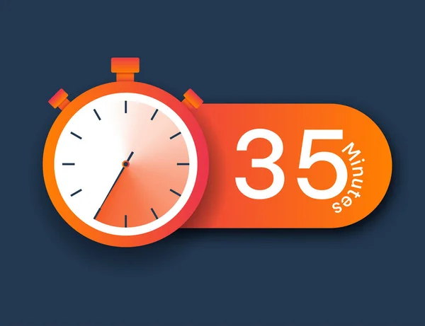 秒表图标35分钟 时间管理和设定最后期限 为在职和工作努力的员工和企业家提供更加及时和现代化的应用和方案 卡通平面矢量插图 — 图库矢量图片