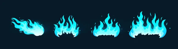 Inny Zestaw Pożarowy Kolekcja Niebieskiego Płomienia Efekty Dla Rozwoju Gier — Wektor stockowy