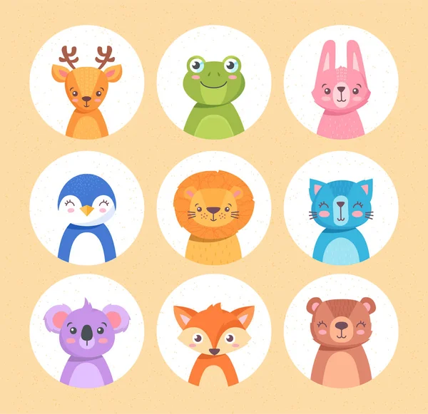 Animais Para Conjunto Bebés Coleção Personagens Bonitos Adesivos Para Redes —  Vetores de Stock