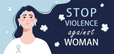 Kadınlara karşı şiddeti durdurun. Feminizm ve sorumlu toplum, hakların korunması. Hakaretler, psikolojik baskı. Depresyon, yalnızlık, savunmasızlık. Çizgi film düz vektör çizimi