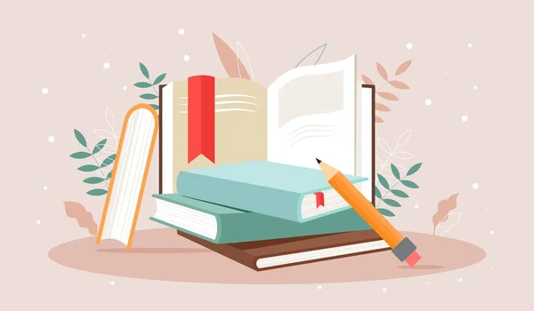 Leyendo Concepto Libro Amor Por Literatura Las Vacaciones Educación Distancia — Vector de stock