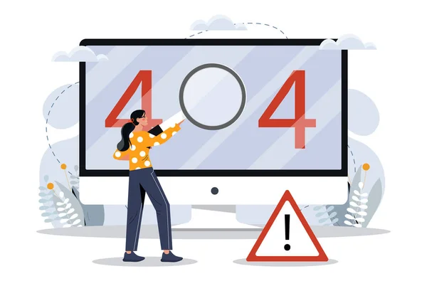 Hata 404 Kavramı Teknik Destek Modern Teknolojiler Dijital Dünya Kadın — Stok Vektör