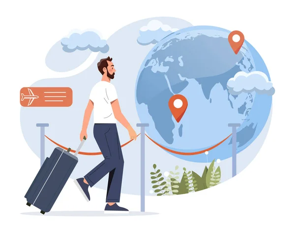 Nsan Göçmen Kavramı Bagajlı Bir Adam Seyahat Için Ülke Seçer — Stok Vektör