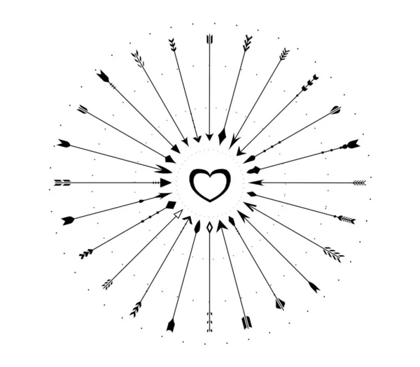 Set Vintage Arrows Beautiful Retro Bow Arrow Form Circle Heart — Vector de stock