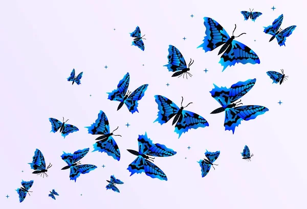Schöne Blaue Schmetterlinge Plakat Mit Fliegenden Insekten Mit Unterschiedlichen Flügeln — Stockvektor