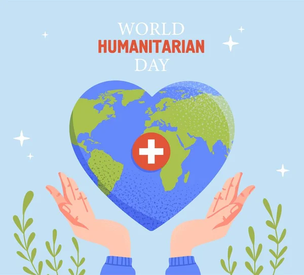 World Humanitarian Day Hands Hold Planet Shape Heart Metaphor Charity — 图库矢量图片