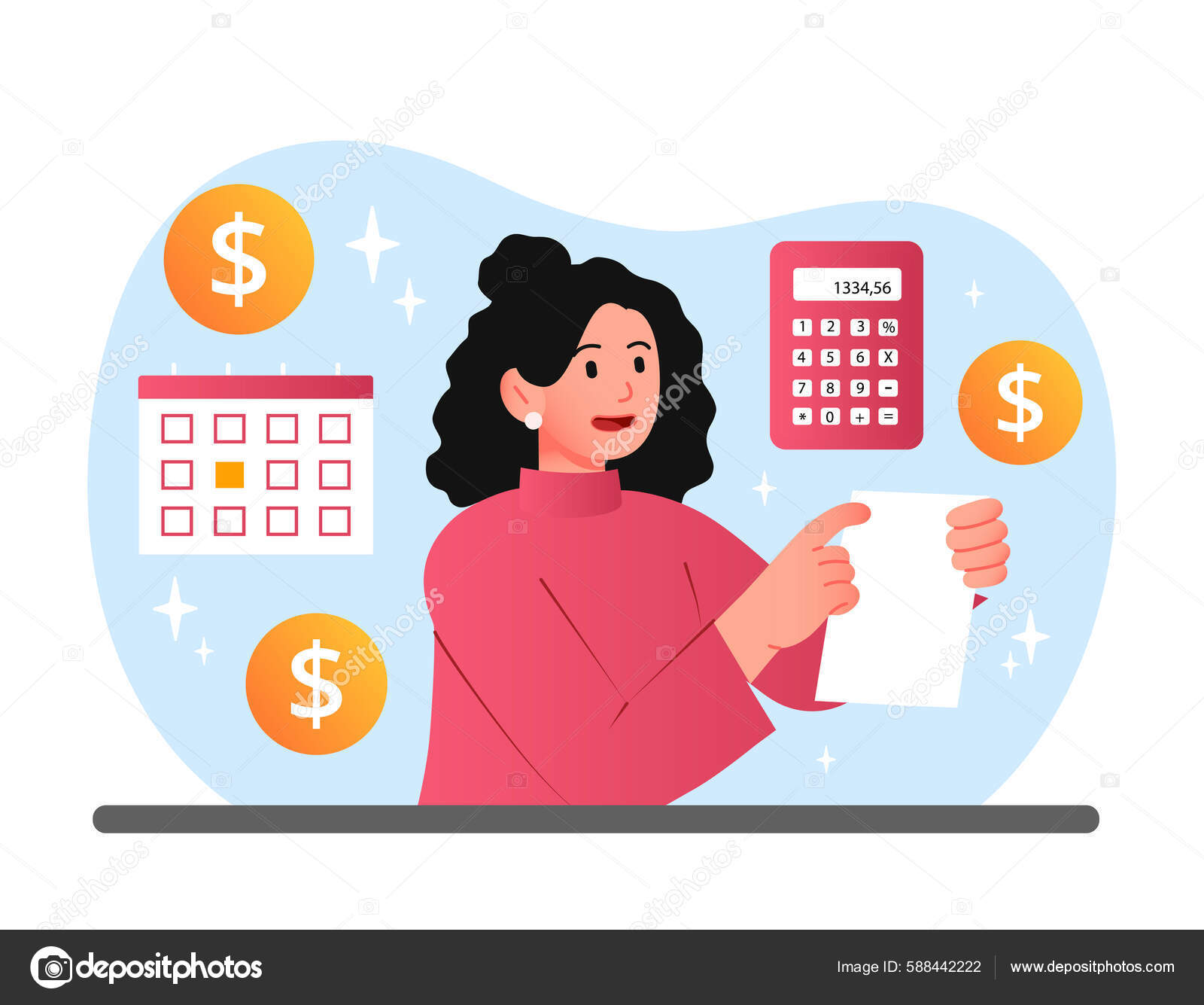 Accountant Work Woman Sheet Paper Evaluates Companys Expenses