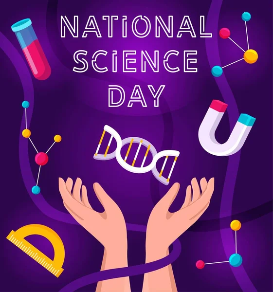 National Science Day Festive Poster Banner Greeting Card Curious Characters — Archivo Imágenes Vectoriales