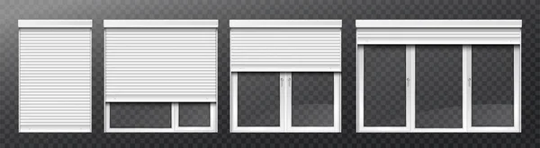 Double Window Roller Collection Windows Different Levels Open Blinds Protecting — Archivo Imágenes Vectoriales