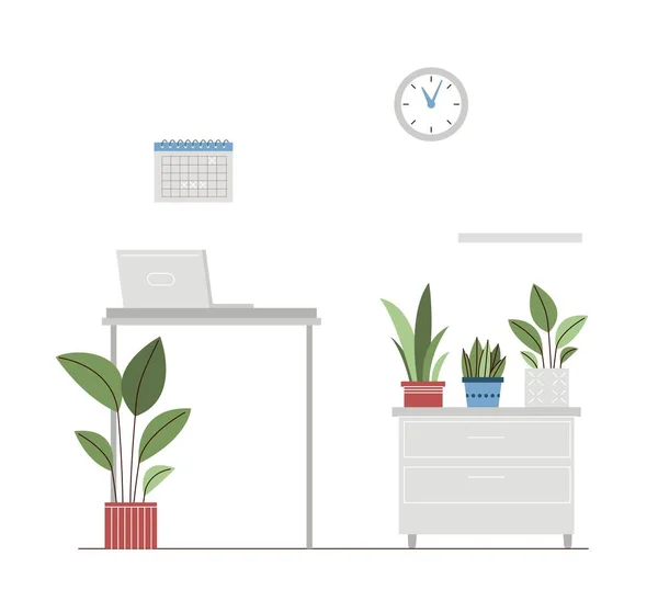 Modern Office Interior Visit White Furniture Comfortable Cozy Workplace Plants — Vetor de Stock