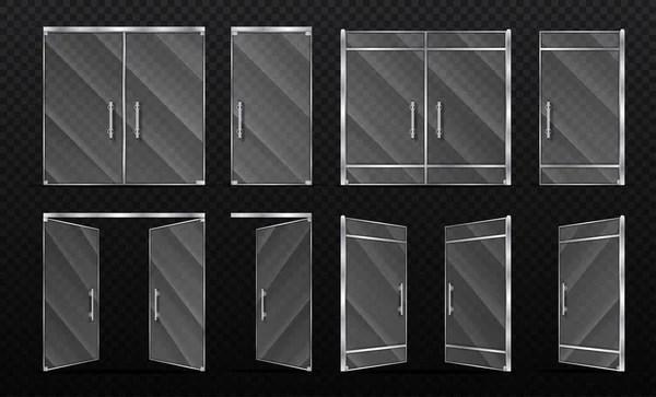 Реалістичні Скляні Двері Збірка Елементів Зовнішнього Дизайну Двері Бутиків Вітрини — стоковий вектор
